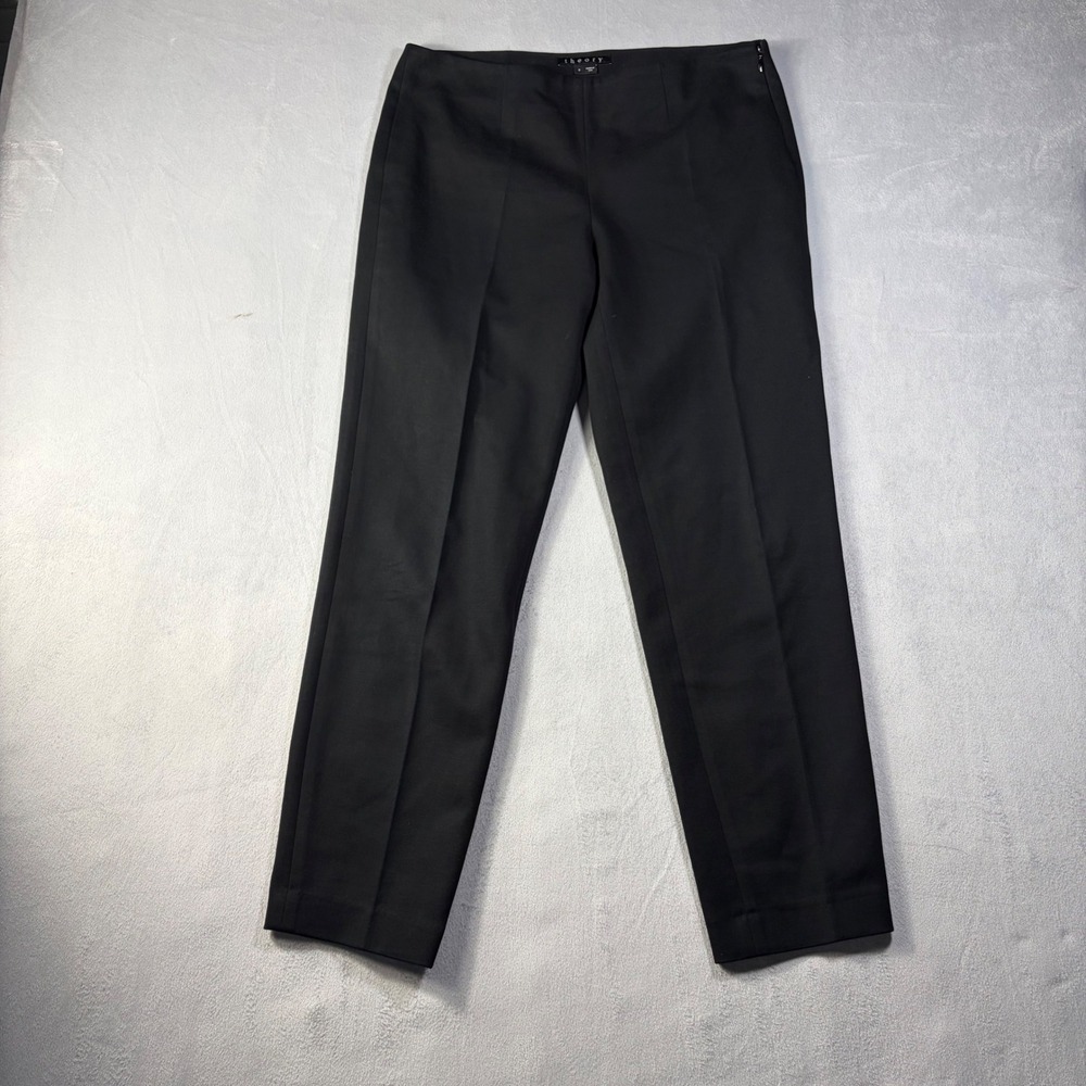 Theory Womens Black Stretch Cotton Side Zip Straight Leg Dress Pants Size 8